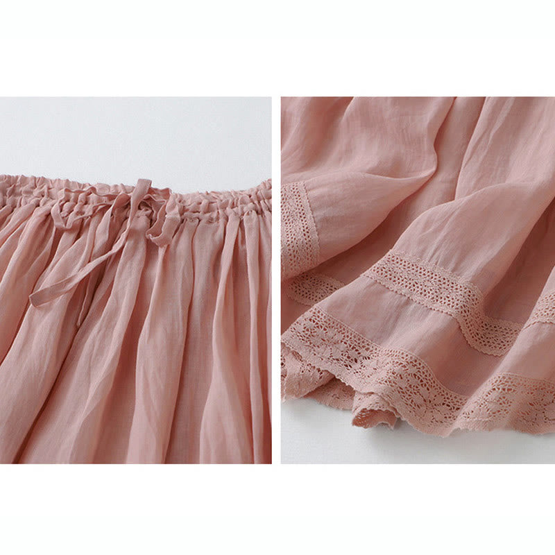 Buddha Stones Damenrock aus Baumwolle mit elastischer Taille und einfarbiger Spitze - image 11