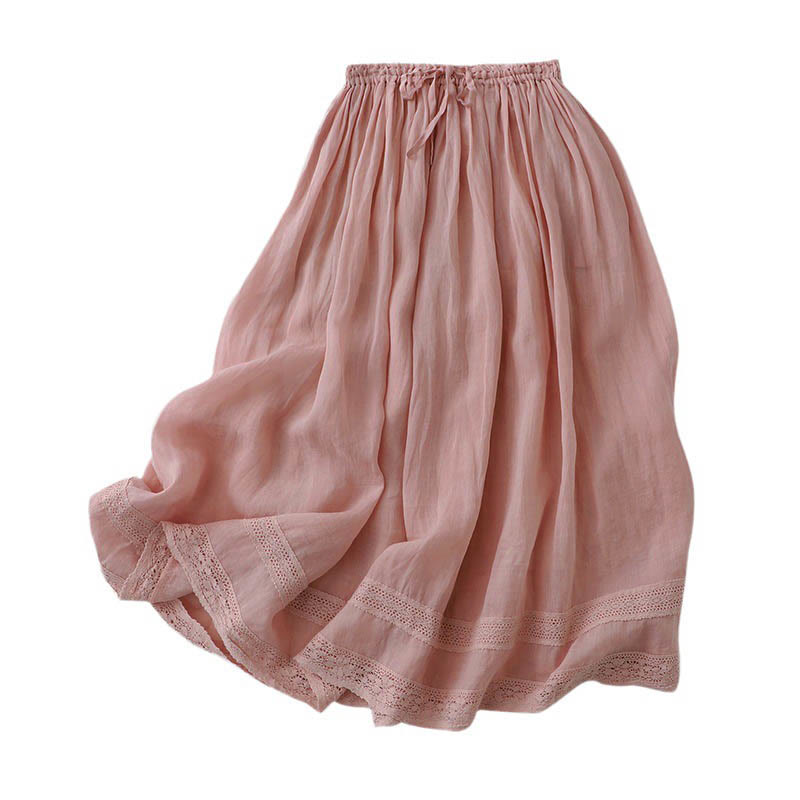 Buddha Stones Damenrock aus Baumwolle mit elastischer Taille und einfarbiger Spitze - image 5