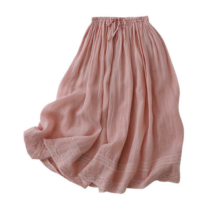 Buddha Stones Damenrock aus Baumwolle mit elastischer Taille und einfarbiger Spitze - image 5