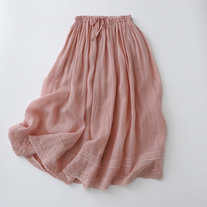 Buddha Stones Damenrock aus Baumwolle mit elastischer Taille und einfarbiger Spitze - LavenderBlush - US8-10, UK/AU12-14,EU40-42 (2XL) - image 1