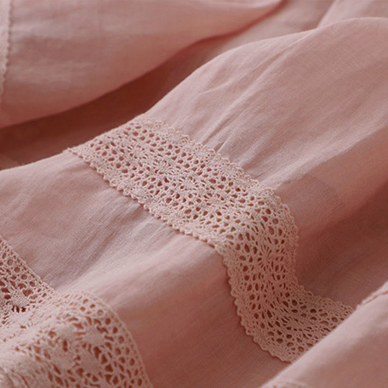 Buddha Stones Damenrock aus Baumwolle mit elastischer Taille und einfarbiger Spitze - image 4