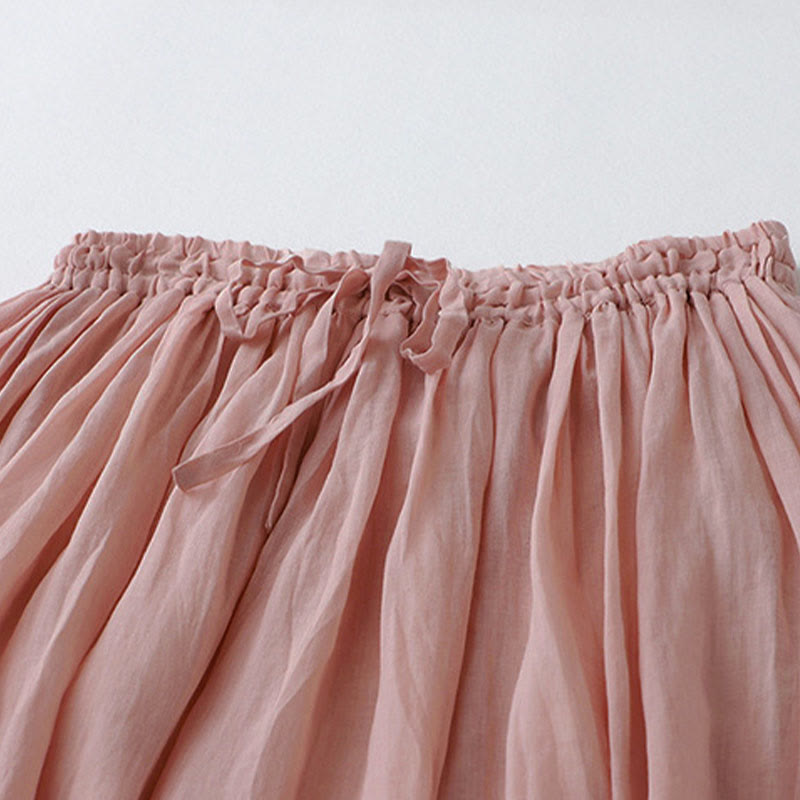 Buddha Stones Damenrock aus Baumwolle mit elastischer Taille und einfarbiger Spitze - image 3