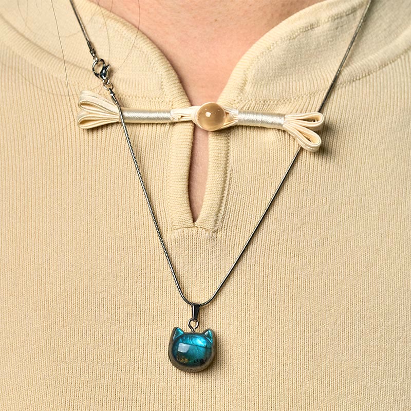 Buddha Stones Natürliches Katzenmuster Labradorit Heilung Halskette Anhänger - image 5