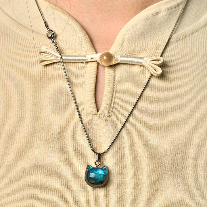 Buddha Stones Natürliches Katzenmuster Labradorit Heilung Halskette Anhänger - image 5