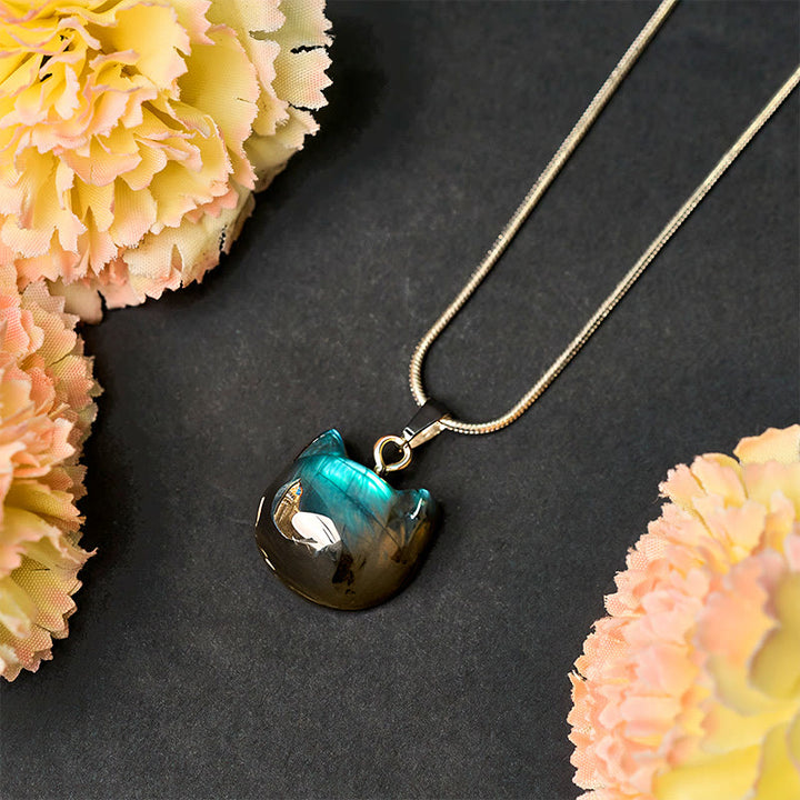 Buddha Stones Natürliches Katzenmuster Labradorit Heilung Halskette Anhänger - image 2