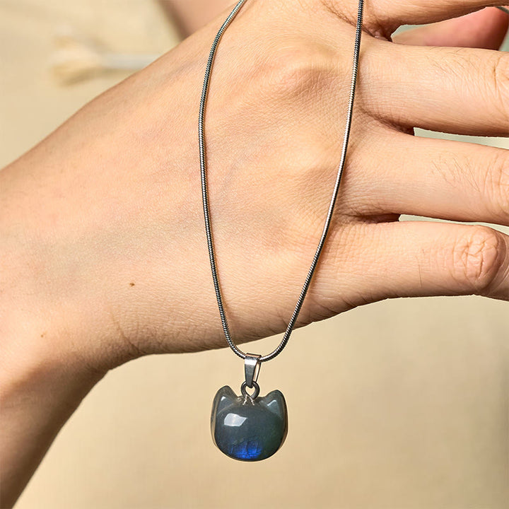 Buddha Stones Natürliches Katzenmuster Labradorit Heilung Halskette Anhänger - image 3