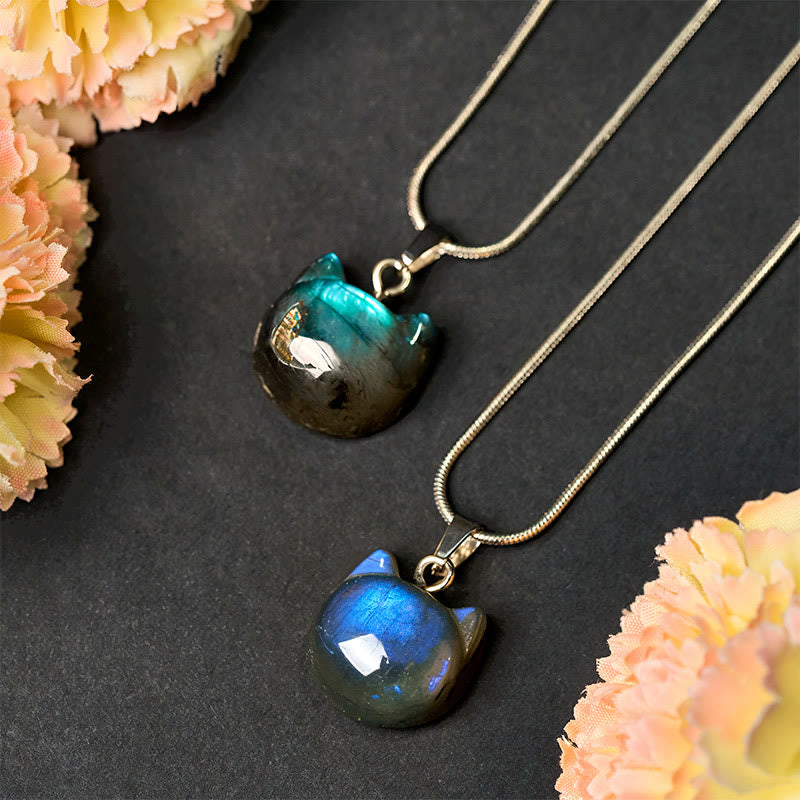 Buddha Stones Natürliches Katzenmuster Labradorit Heilung Halskette Anhänger - image 1