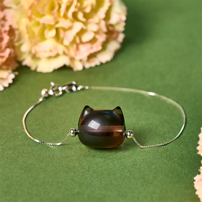 Buddha Stones 925 Sterling Silber Katze Natur Eis Obsidian Positive Armband - 18-22 cm - image 0