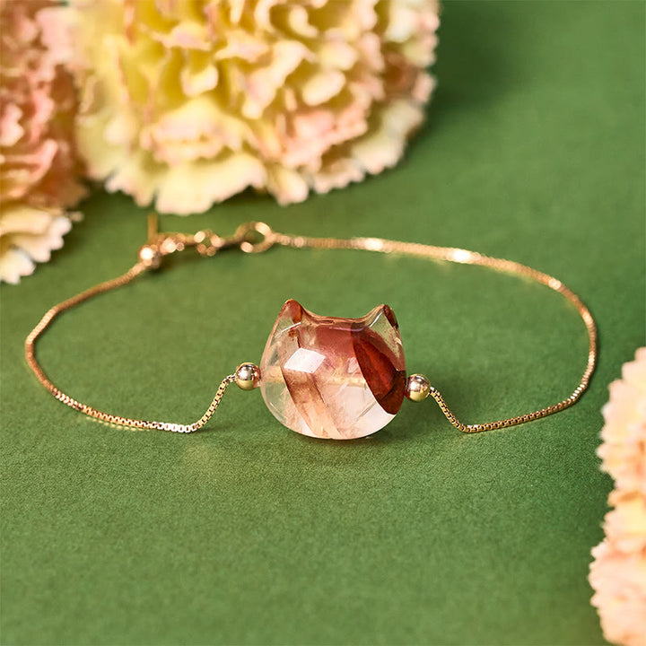 Buddha Stones 925 Sterling Silber Gesichtsloser Katzenkopf Natürliche Rote Blume Quarz Passion Armband - 18-22 cm - image 0