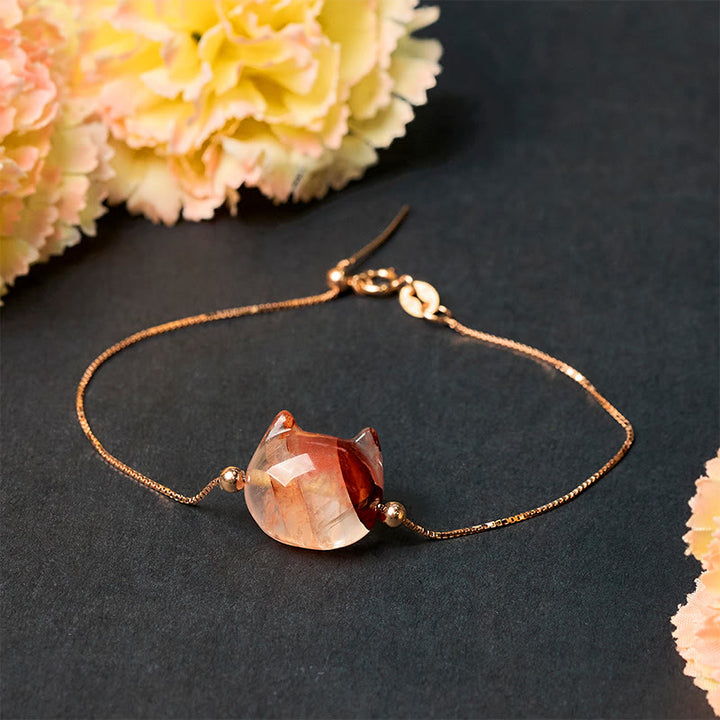 Buddha Stones 925 Sterling Silber Gesichtsloser Katzenkopf Natürliche Rote Blume Quarz Passion Armband - image 2