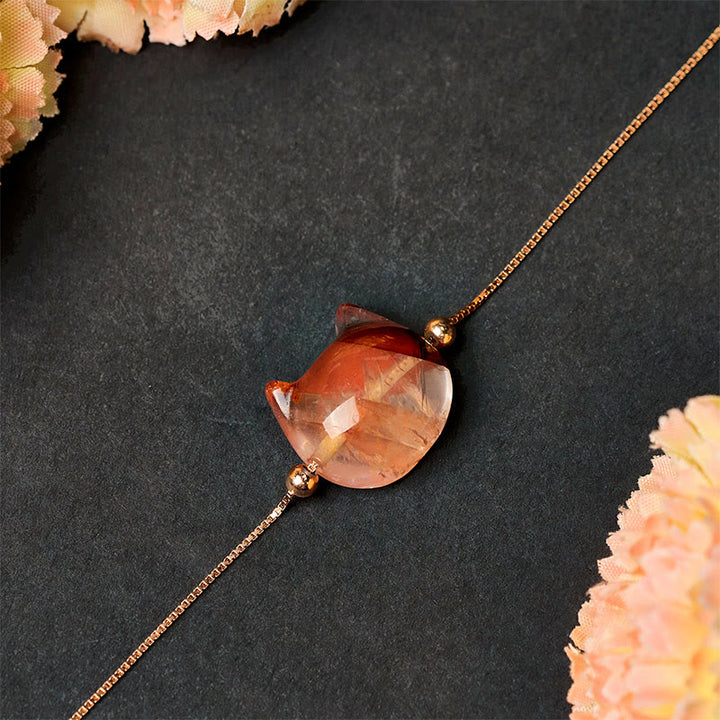 Buddha Stones 925 Sterling Silber Gesichtsloser Katzenkopf Natürliche Rote Blume Quarz Passion Armband - image 3