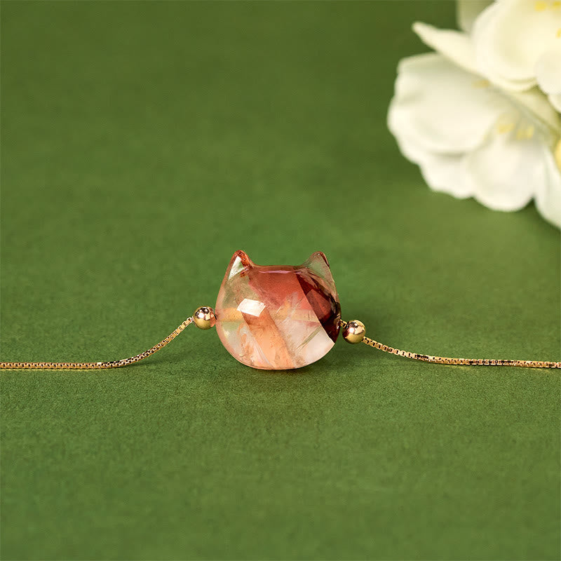 Buddha Stones 925 Sterling Silber Katzenkopf Natur Rot Blume Quarz Schutz Halskette Anhänger - image 2