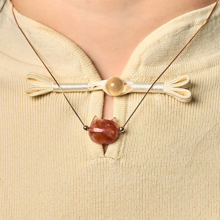 Buddha Stones 925 Sterling Silber Katzenkopf Natur Rot Blume Quarz Schutz Halskette Anhänger - image 4