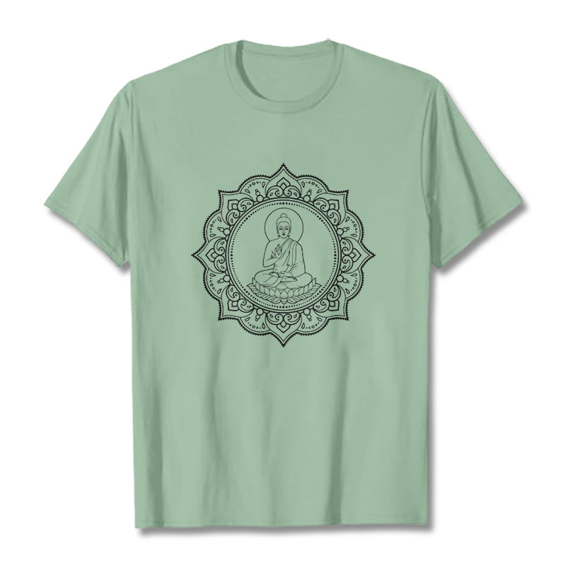 Buddha Stones Buddha Meditieren In Lotus Position Muster T T-shirt - Blassgrün - 2XL - image 15