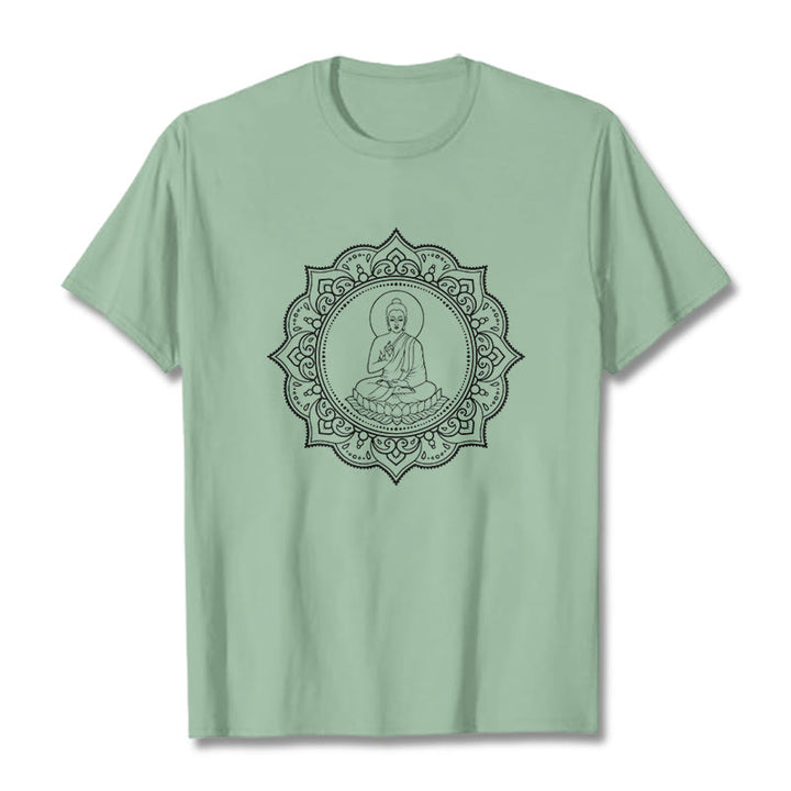 Buddha Stones Buddha Meditieren In Lotus Position Muster T T-shirt - Blassgrün - 2XL - image 15