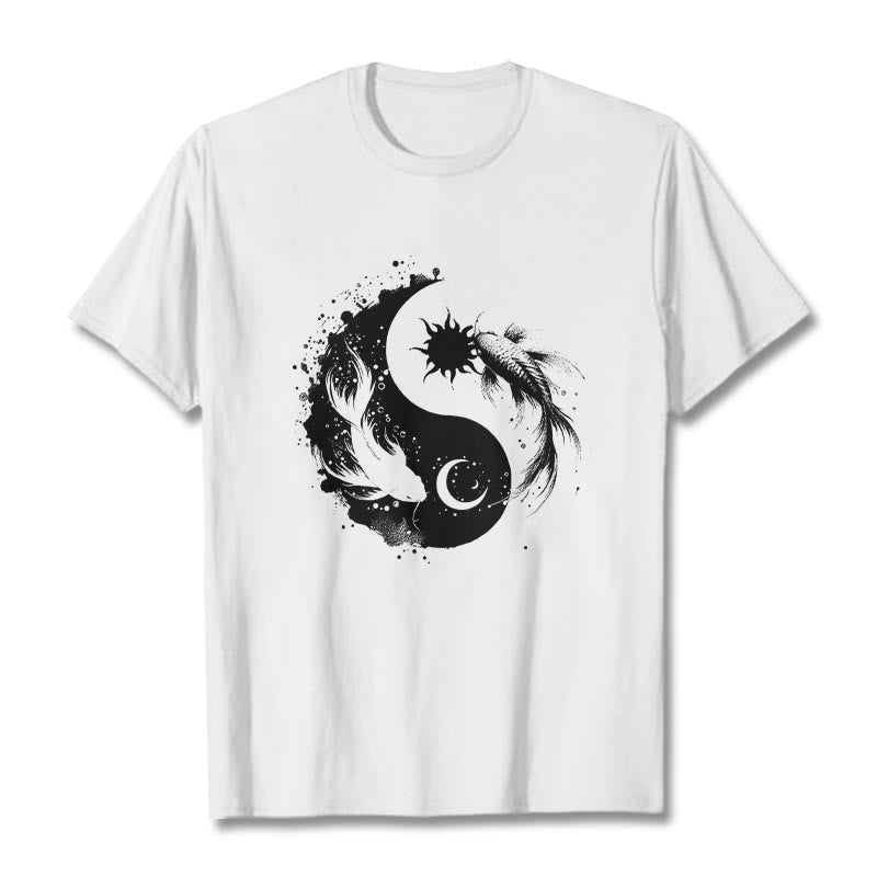 Buddha Stonessun und Mond Yin Yang Koi Muster T-Shirt - Weiß - 2XL - image 1