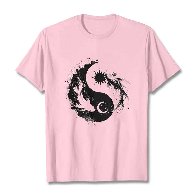 Buddha Stonessun und Mond Yin Yang Koi Muster T-Shirt - Hellrosa - 2XL - image 13