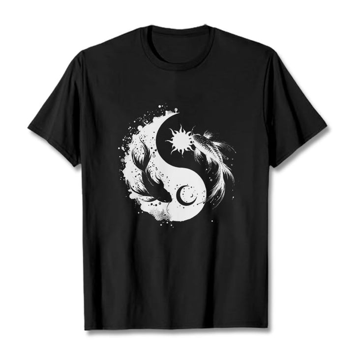 Buddha Stonessun und Mond Yin Yang Koi Muster T-Shirt - Schwarz - 2XL - image 5