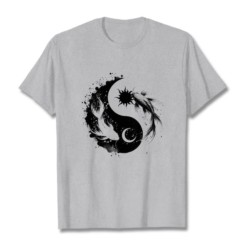 Buddha Stonessun und Mond Yin Yang Koi Muster T-Shirt - Hellgrau - 2XL - image 20