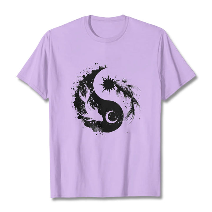 Buddha Stonessun und Mond Yin Yang Koi Muster T-Shirt - Pflaume - 2XL - image 17