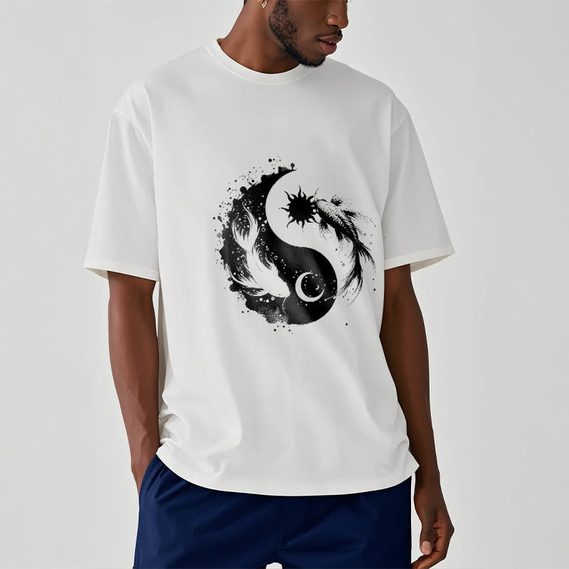 Buddha Stonessun und Mond Yin Yang Koi Muster T-Shirt - image 2