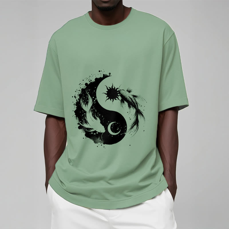 Buddha Stonessun und Mond Yin Yang Koi Muster T-Shirt - image 16