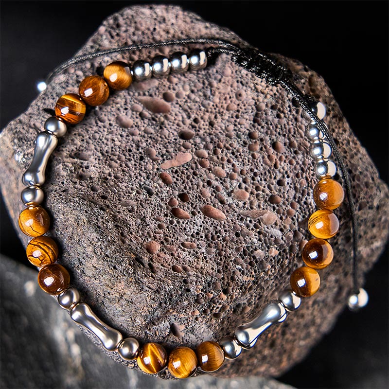 Buddha Stones Niedliches Knochenmuster Tigerauge Mut Perlen Armband - image 3