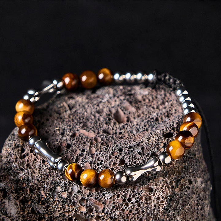 Buddha Stones Niedliches Knochenmuster Tigerauge Mut Perlen Armband - image 2
