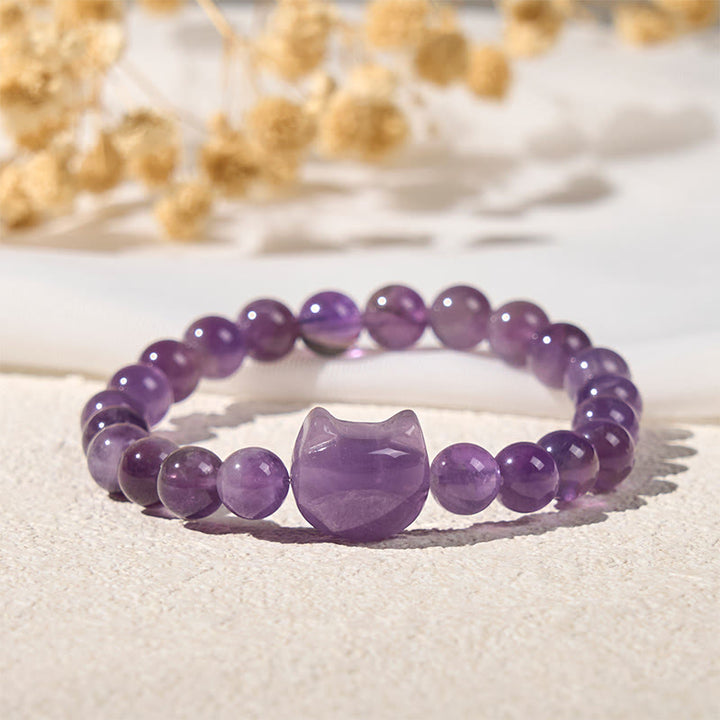 Buddha Stones Armband mit süßem Katzengesicht und Amethyst, spirituelles Bewusstsein - image 1