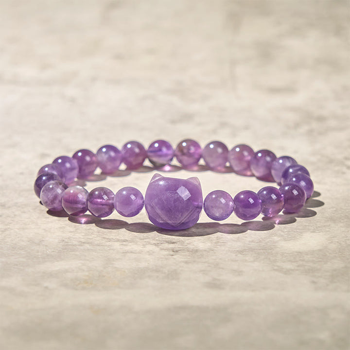 Buddha Stones Armband mit süßem Katzengesicht und Amethyst, spirituelles Bewusstsein - image 4