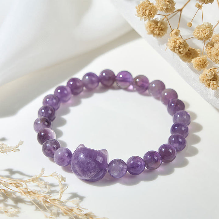 Buddha Stones Armband mit süßem Katzengesicht und Amethyst, spirituelles Bewusstsein - image 3