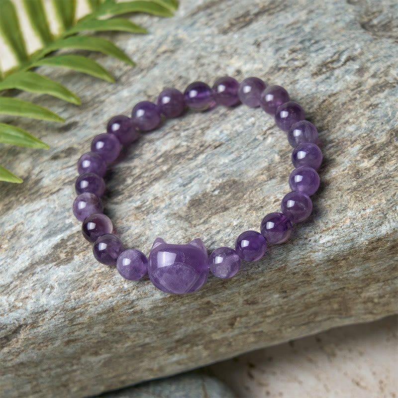 Buddha Stones Armband mit süßem Katzengesicht und Amethyst, spirituelles Bewusstsein - image 5