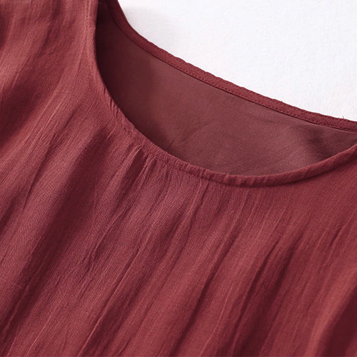 Kurzärmliges Midikleid aus Baumwolle mit Buddha Stones -Stickerei in Volltonfarbe - image 19