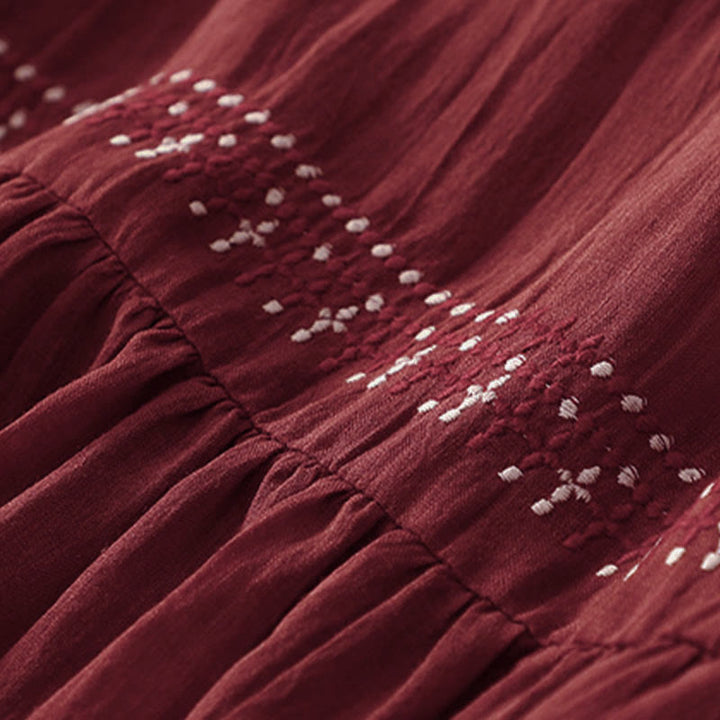 Kurzärmliges Midikleid aus Baumwolle mit Buddha Stones -Stickerei in Volltonfarbe - image 24