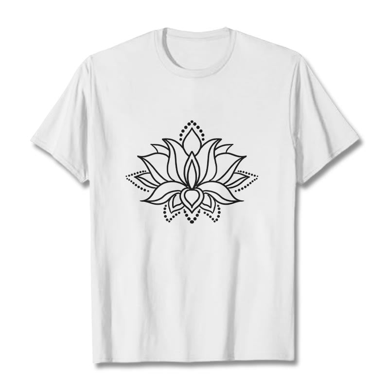 Buddha Stones Lotus Flower Pattern Einfaches Design Baumwoll-T-Shirt - Weiß - 2XL - image 8