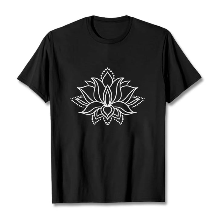 Buddha Stones Lotus Flower Pattern Einfaches Design Baumwoll-T-Shirt - Schwarz - 2XL - image 4