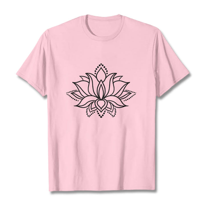 Buddha Stones Lotus Flower Pattern Einfaches Design Baumwoll-T-Shirt - Hellrosa - 2XL - image 13