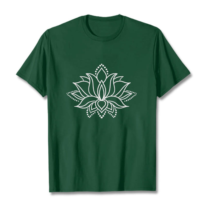 Buddha Stones Lotus Flower Pattern Einfaches Design Baumwoll-T-Shirt - WaldGrün - 2XL - image 1