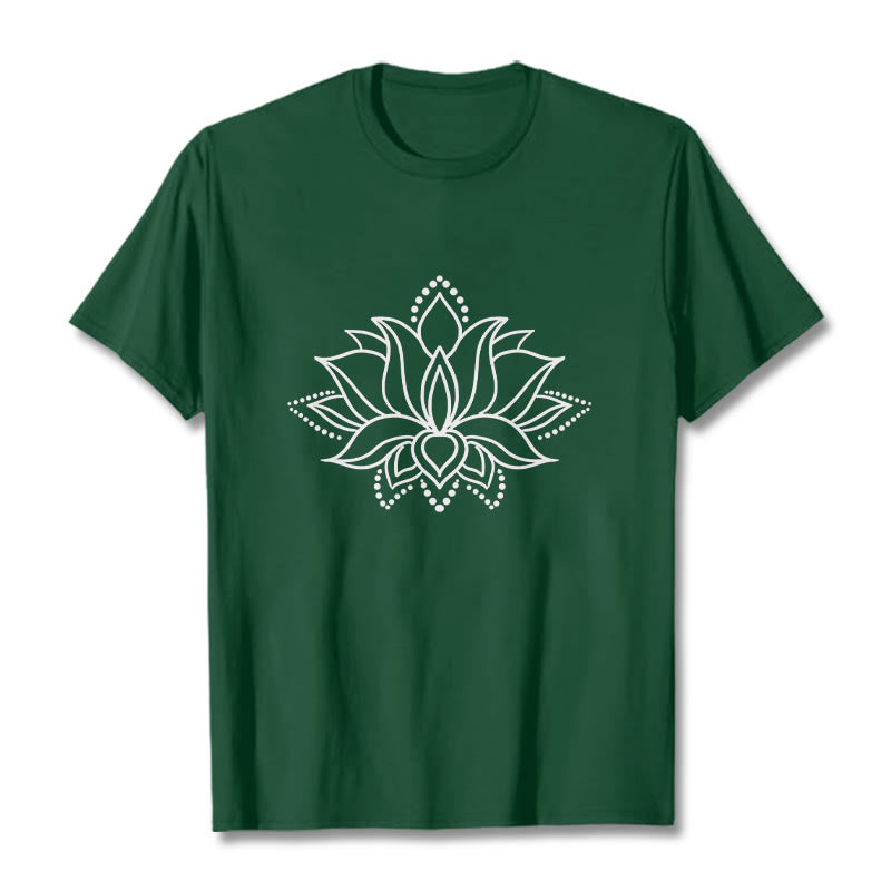 Buddha Stones Lotus Flower Pattern Einfaches Design Baumwoll-T-Shirt - WaldGrün - 2XL - image 1
