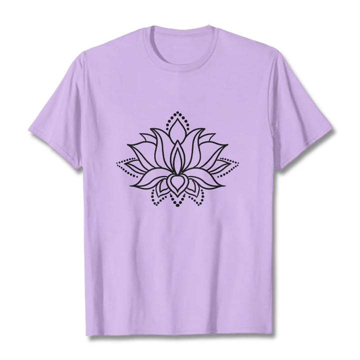 Buddha Stones Lotus Flower Pattern Einfaches Design Baumwoll-T-Shirt - Pflaume - 2XL - image 17