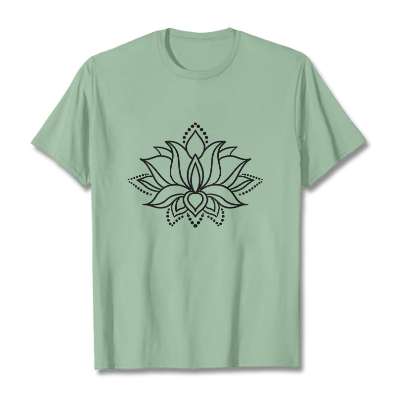 Buddha Stones Lotus Flower Pattern Einfaches Design Baumwoll-T-Shirt - Blassgrün - 2XL - image 15