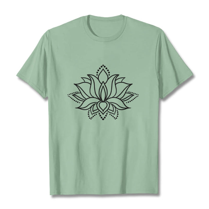 Buddha Stones Lotus Flower Pattern Einfaches Design Baumwoll-T-Shirt - Blassgrün - 2XL - image 15