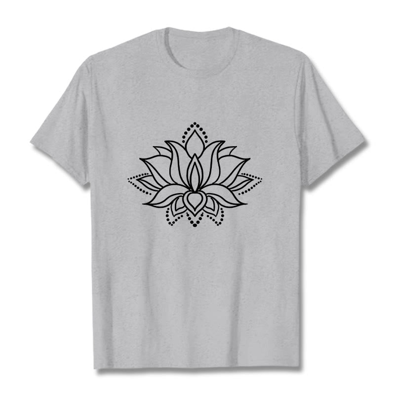 Buddha Stones Lotus Flower Pattern Einfaches Design Baumwoll-T-Shirt - Hellgrau - 2XL - image 20