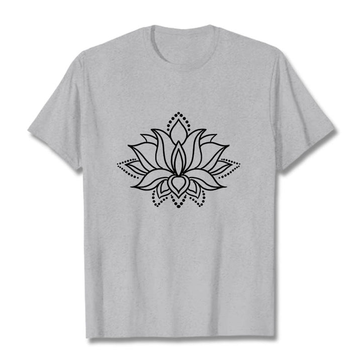Buddha Stones Lotus Flower Pattern Einfaches Design Baumwoll-T-Shirt - Hellgrau - 2XL - image 20