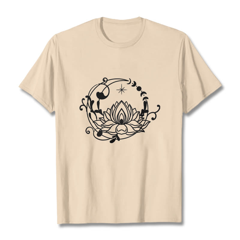 Buddha Stones Schlichtes Design Lotusblume Mond Fließende Ranken Muster Baumwoll-T-Shirt - Bisque - 2XL - image 9