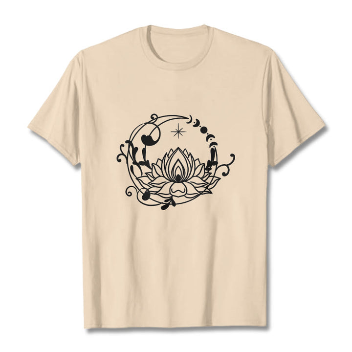 Buddha Stones Schlichtes Design Lotusblume Mond Fließende Ranken Muster Baumwoll-T-Shirt - Bisque - 2XL - image 9