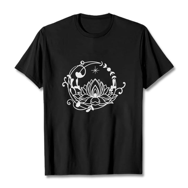 Buddha Stones Schlichtes Design Lotusblume Mond Fließende Ranken Muster Baumwoll-T-Shirt - Schwarz - 2XL - image 5