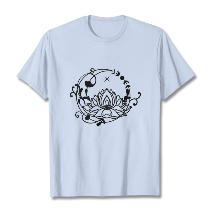 Buddha Stones Schlichtes Design Lotusblume Mond Fließende Ranken Muster Baumwoll-T-Shirt - HellCyan - 2XL - image 19