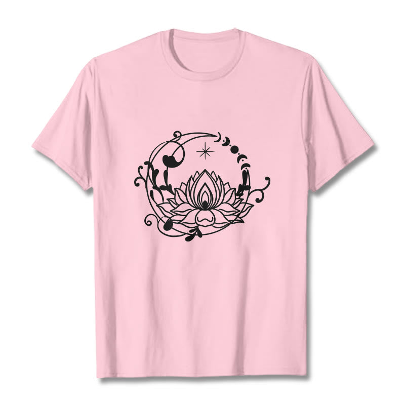 Buddha Stones Schlichtes Design Lotusblume Mond Fließende Ranken Muster Baumwoll-T-Shirt - Hellrosa - 2XL - image 13