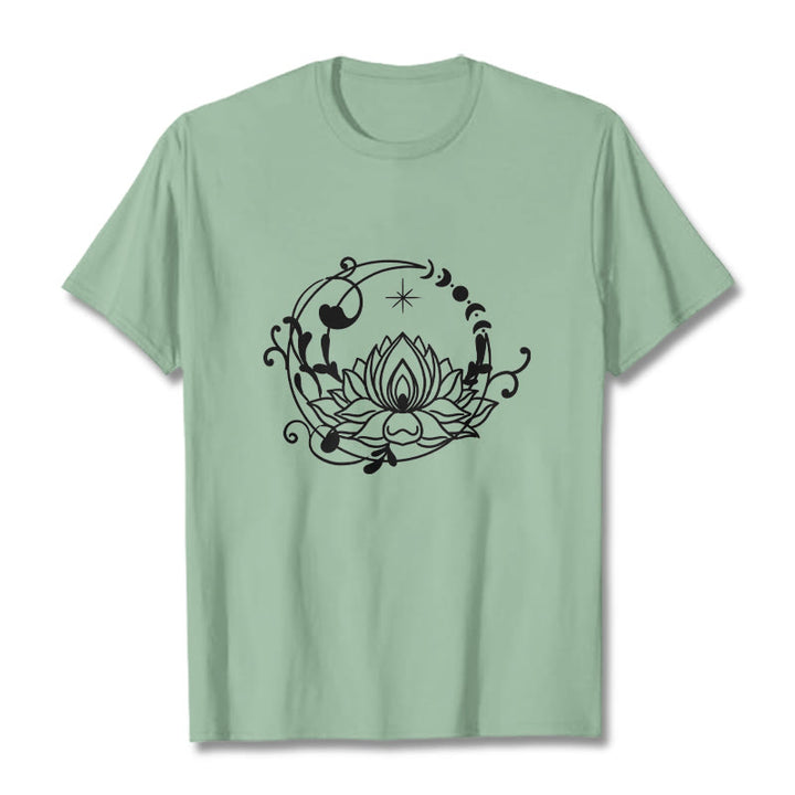 Buddha Stones Schlichtes Design Lotusblume Mond Fließende Ranken Muster Baumwoll-T-Shirt - Blassgrün - 2XL - image 15